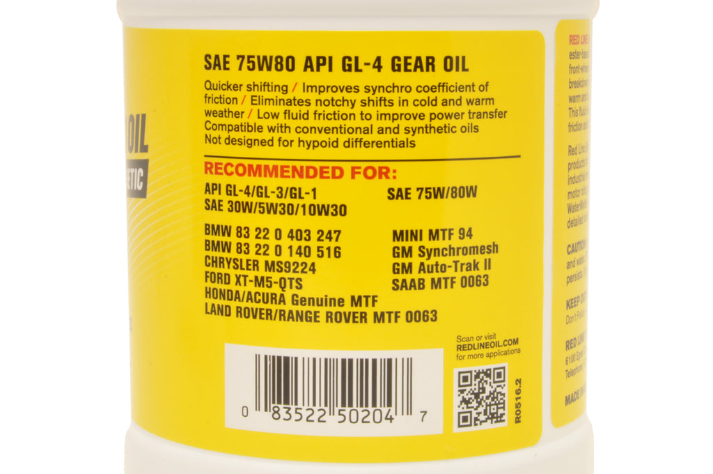 75w80 gear oil 50204 Red Line MTL 75W80 GL-4 Gear Oil