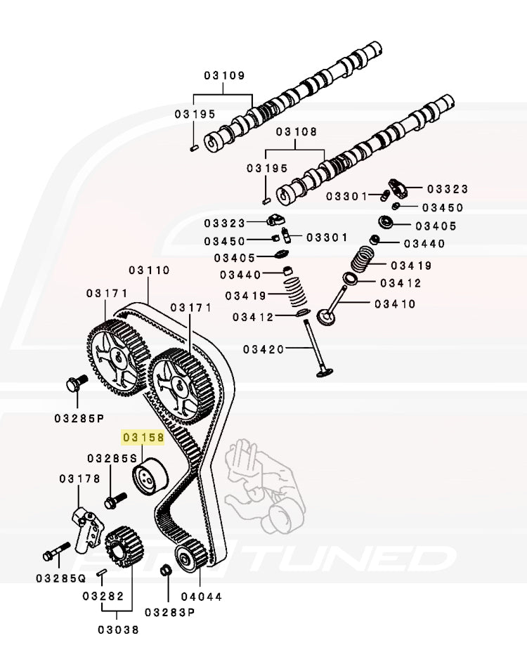 Diagram Belt Tensioner Pulley Mitsubishi OEM Timing Belt Tensioner