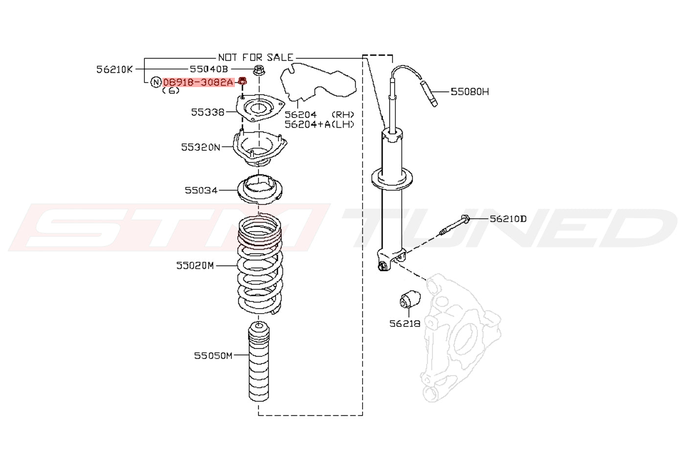 Nissan OEM Rear Strut Mount Nut for R35 GTR 370Z Z (08918-3082A)