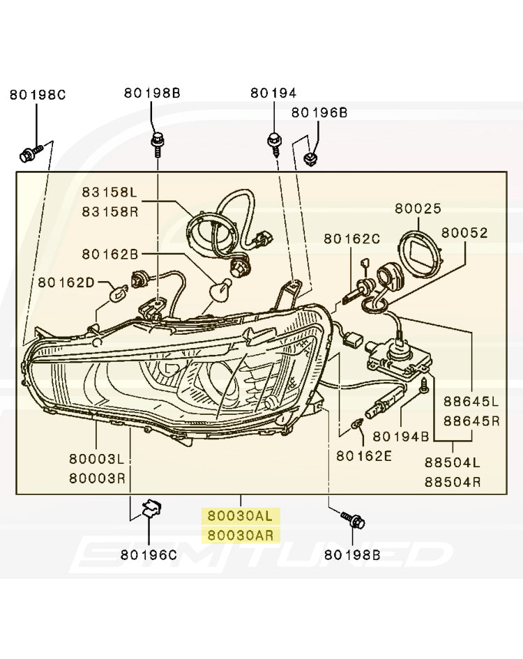 OEM Evo X HID Headlights (8301C363 / 8301C364)
