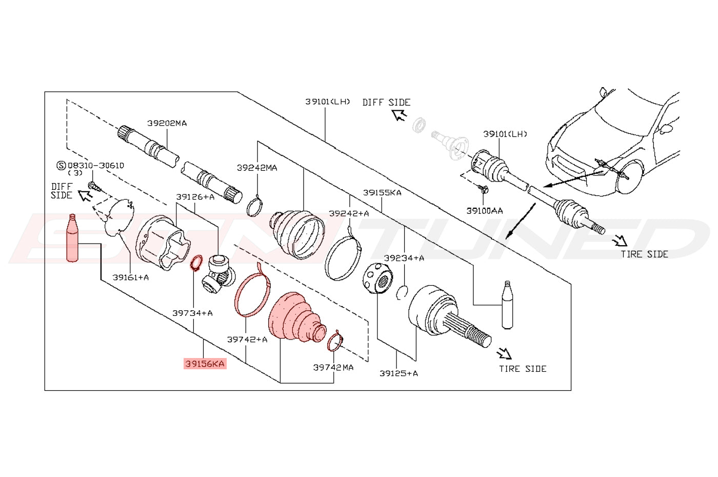 Nissan OEM GTR Front Left Axle Inner Repair Kit (C9GDA-05U8L)