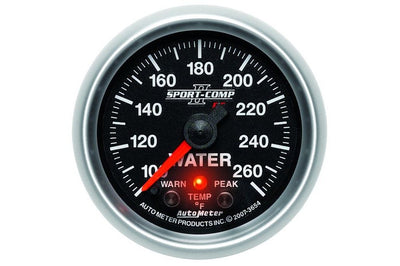 AutoMeter Water Temperature Gauge, 100-260 °F, Stepper Motor, Sport-Comp II (3654)