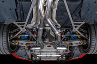 AWE Track Edition catback exhaust for F8X M3 and M4 models offers performance tailored for the S55 engine (3020-43087/3020-42082) underside installed