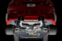 AWE Track Edition catback exhaust for F8X M3 and M4 models offers performance tailored for the S55 engine (3020-43087/3020-42082) shown on lift