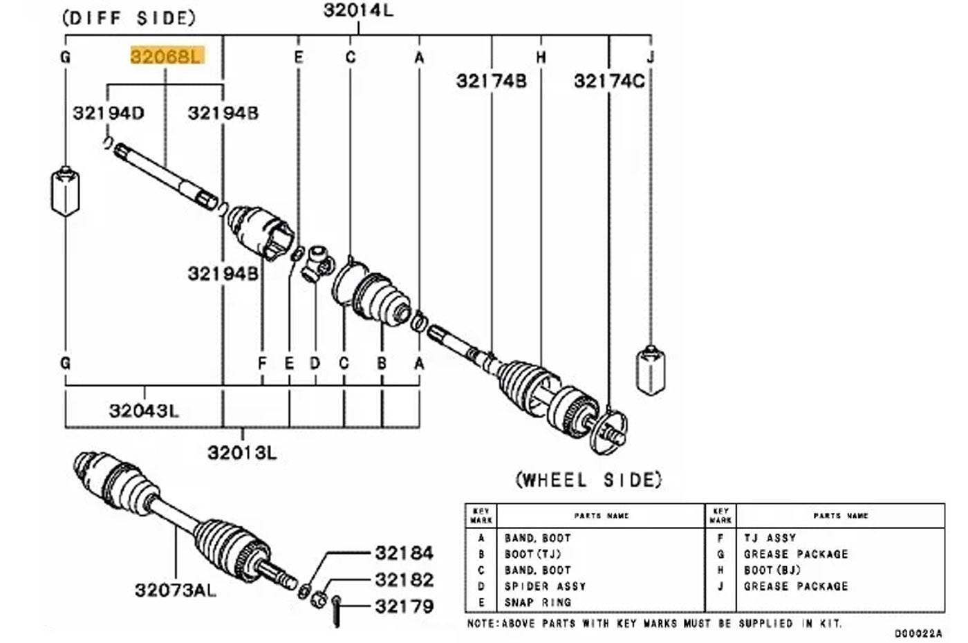 MR953315 MR953316 OEM Evo 7/8/9 Front Inner Axles