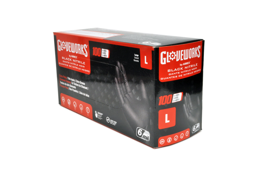 Gloveworks Black Nitrile Diamond Textured Shop Gloves (Box of 100)