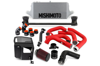 Mishimoto Performance FMIC & Intake Kit for 2022+ WRX (MMINT-WRX-22AISLRD) silver front mount intercooler with red piping