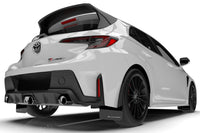 Rally Armor Mud Flaps for 2023+ Toyota GR Corolla (MF89-UR-BLK-WH) black with white logo installed