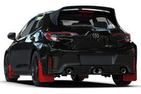 Rally Armor Mud Flaps for 2023+ Toyota GR Corolla (MF89-UR-RD-BLK) red with black logo installed