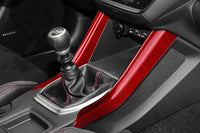 Rexpeed Dry Carbon Gear Shifter Side Panel Covers for MT 2022+ Subaru WRX (G159R) Red carbon panel installed on manual transmission WRX