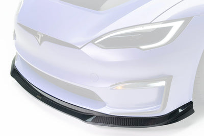 Vorsteiner Tesla Model S Plaid VRS Aero Carbon Fiber Front Spoiler (TEV3020) carbon front lip installed