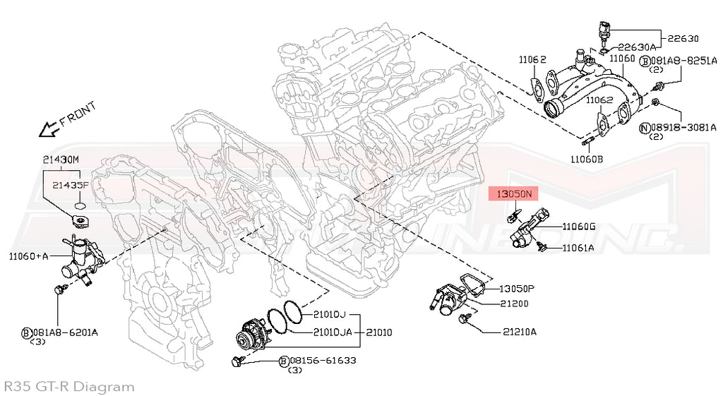 13050JF00A Nissan Water Pump Connector Inlet Gasket R35 GTR