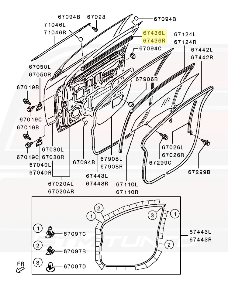 5706A339 OEM Evo X Front Door Window Belt Weather Strip