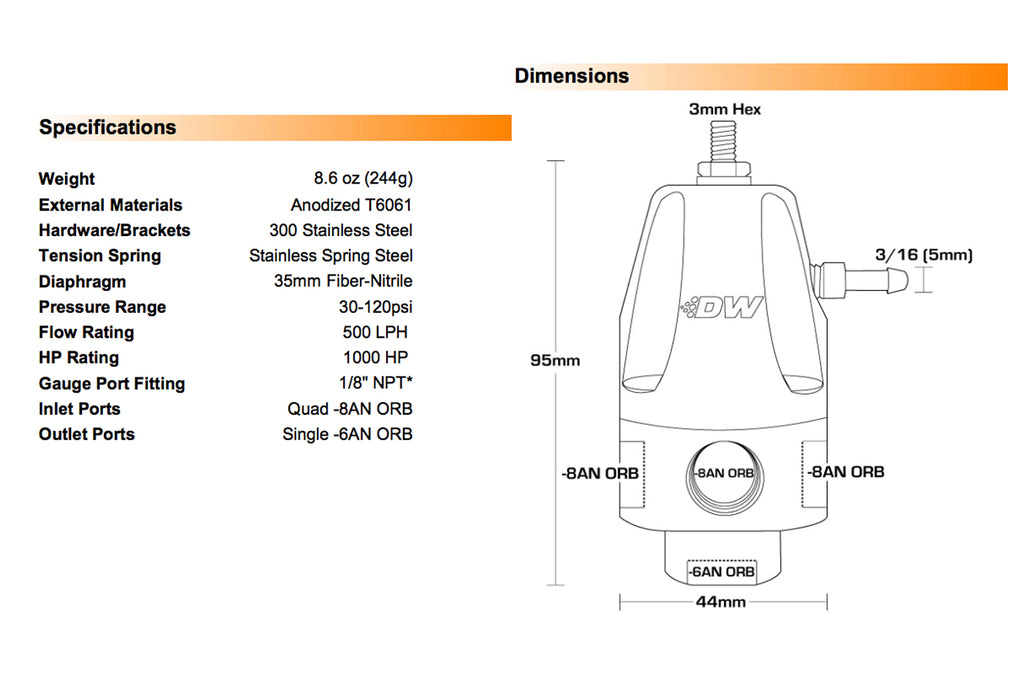 DeatschWerks DWR1000 Adjustable Fuel Pressure Regulator – High-Performance Black Regulator For Tuning