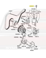 Mitsubishi OEM Power Steering Reservoir Mounting Bolt Diagram for Evo 8/9 (MF140647)  Image © STM Tuned Inc