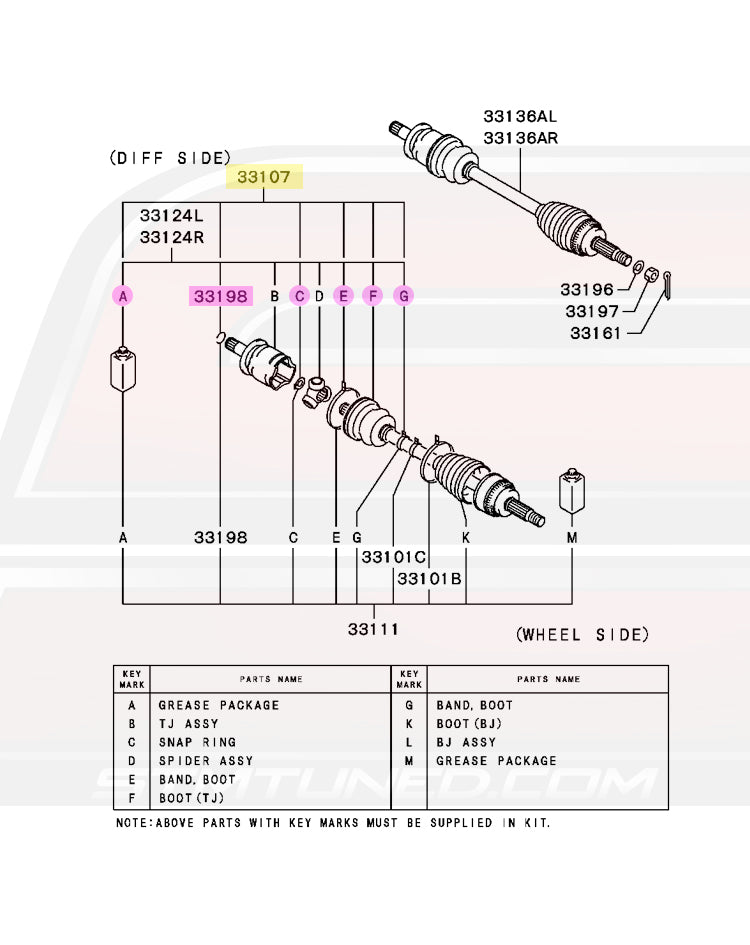 MN147080 Mitsubishi OEM Rear Axle Boot Kit Diff Side