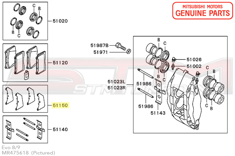 Mitsubishi Brembo Brake Pad Shims - Evo 7-9