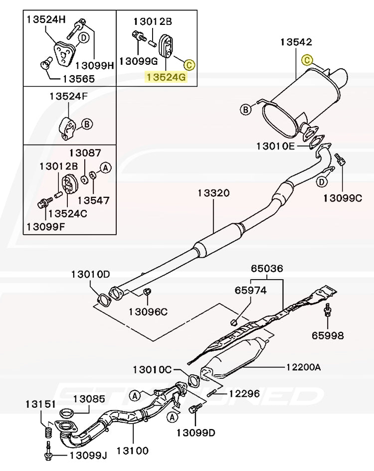 Mitsubishi OEM Exhaust Hanger (C Muffler) for Evo 7/8/9 (MR993672)
