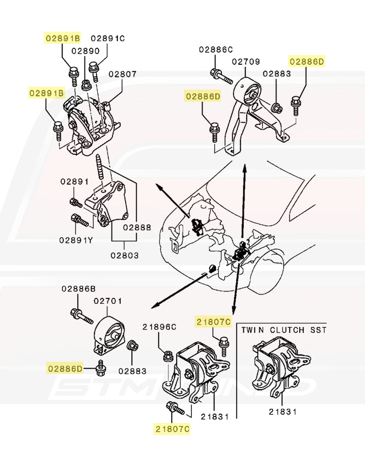 Mu001081 Mitsubishi OEM Motor Mount Bolt M10x25 for Evo X SST (MU000343)