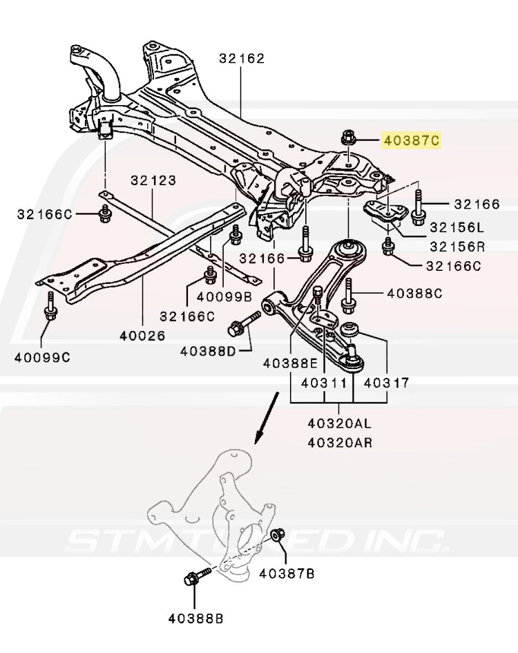 MU000567 Mitsubishi OEM Front Suspension Lower Arm Nut for Evo X