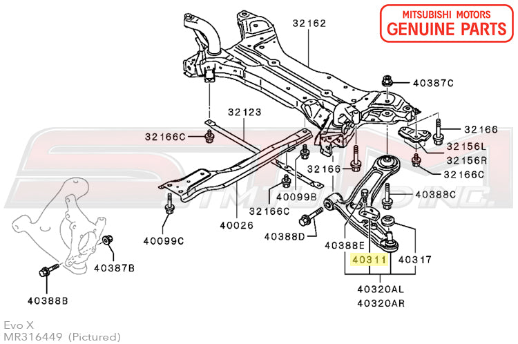 MR316449 Front Lower Suspension Arm Bracket - OEM Evo 7/8/9/X
