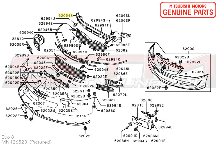 MN126523 OEM Evo 8/9 Front Bumper Cover Reinforcement